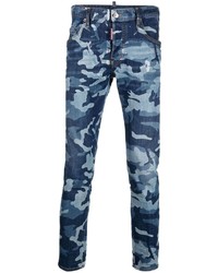 dunkelblaue Camouflage enge Jeans von DSQUARED2