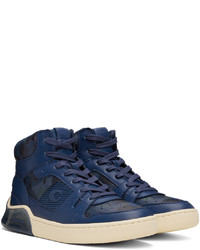 dunkelblaue Camouflage hohe Sneakers aus Leder von Coach 1941