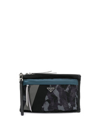dunkelblaue Camouflage Leder Clutch Handtasche von Prada