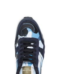 dunkelblaue Camouflage Leder niedrige Sneakers von Valentino