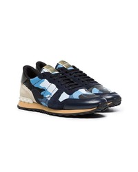 dunkelblaue Camouflage Leder niedrige Sneakers von Valentino