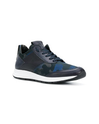 dunkelblaue Camouflage Leder niedrige Sneakers von Alexander Smith