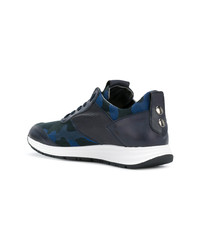 dunkelblaue Camouflage Leder niedrige Sneakers von Alexander Smith