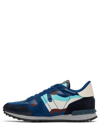 dunkelblaue Camouflage Leder Sportschuhe von Valentino Garavani