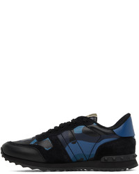 dunkelblaue Camouflage Leder Sportschuhe von Valentino Garavani