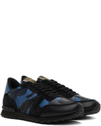 dunkelblaue Camouflage Leder Sportschuhe von Valentino Garavani