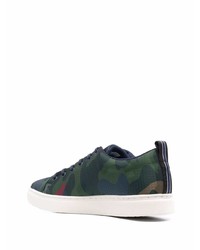 dunkelblaue Camouflage niedrige Sneakers von PS Paul Smith