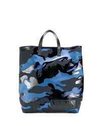 dunkelblaue Camouflage Shopper Tasche aus Leder