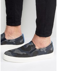 dunkelblaue Camouflage Slip-On Sneakers