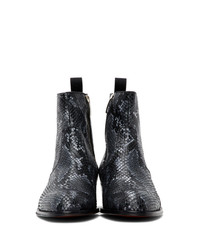 dunkelblaue Chelsea Boots aus Leder mit Schlangenmuster von Giuseppe Zanotti