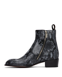 dunkelblaue Chelsea Boots aus Leder mit Schlangenmuster von Giuseppe Zanotti