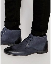 dunkelblaue Chukka-Stiefel aus Leder von Asos