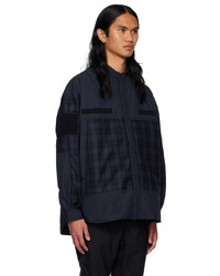 dunkelblaue Daunenjacke mit Schottenmuster von Comme des Garcons Homme