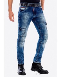 dunkelblaue enge Jeans mit Acid-Waschung von Cipo & Baxx