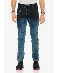 dunkelblaue enge Jeans mit Acid-Waschung von Cipo & Baxx