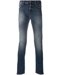 dunkelblaue enge Jeans mit Destroyed-Effekten von 7 For All Mankind