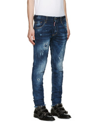 dunkelblaue enge Jeans mit Destroyed-Effekten von DSQUARED2