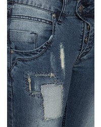 dunkelblaue enge Jeans mit Destroyed-Effekten von BLUE MONKEY