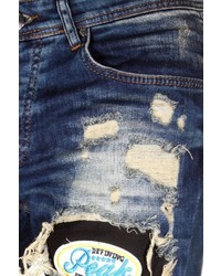 dunkelblaue enge Jeans mit Destroyed-Effekten von Bright Jeans