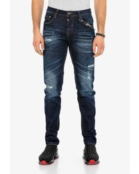 dunkelblaue enge Jeans mit Destroyed-Effekten von Cipo & Baxx