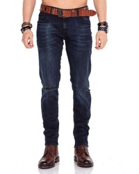 dunkelblaue enge Jeans mit Destroyed-Effekten von Cipo & Baxx