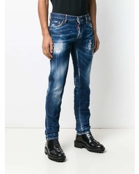 dunkelblaue enge Jeans mit Destroyed-Effekten von DSQUARED2