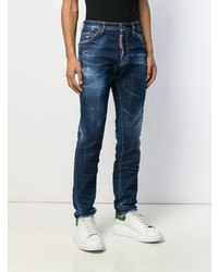 dunkelblaue enge Jeans mit Destroyed-Effekten von DSQUARED2