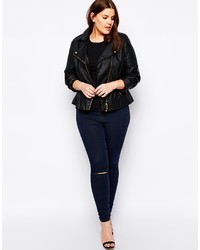 dunkelblaue enge Jeans mit Destroyed-Effekten von Asos