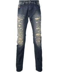 dunkelblaue enge Jeans mit Destroyed-Effekten von Diesel