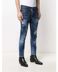 dunkelblaue enge Jeans mit Destroyed-Effekten von DSQUARED2