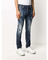 dunkelblaue enge Jeans mit Destroyed-Effekten von DSQUARED2