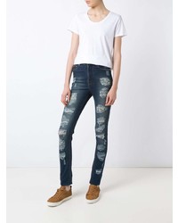 dunkelblaue enge Jeans mit Destroyed-Effekten von Amapô