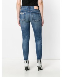 dunkelblaue enge Jeans mit Destroyed-Effekten von Moussy Vintage