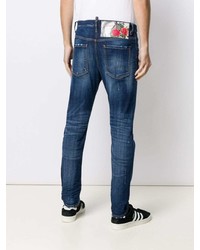 dunkelblaue enge Jeans mit Destroyed-Effekten von DSQUARED2