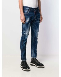 dunkelblaue enge Jeans mit Destroyed-Effekten von DSQUARED2