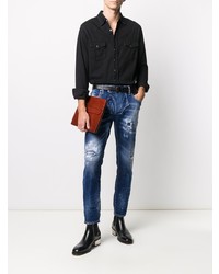 dunkelblaue enge Jeans mit Destroyed-Effekten von DSQUARED2