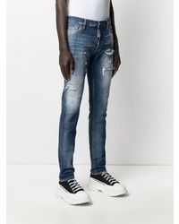 dunkelblaue enge Jeans mit Destroyed-Effekten von DSQUARED2