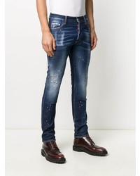 dunkelblaue enge Jeans mit Destroyed-Effekten von DSQUARED2