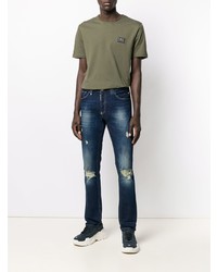 dunkelblaue enge Jeans mit Destroyed-Effekten von Philipp Plein