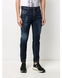 dunkelblaue enge Jeans mit Destroyed-Effekten von DSQUARED2