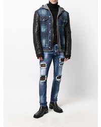 dunkelblaue enge Jeans mit Destroyed-Effekten von Philipp Plein