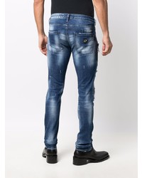 dunkelblaue enge Jeans mit Destroyed-Effekten von Philipp Plein