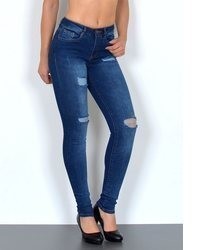dunkelblaue enge Jeans mit Destroyed-Effekten von ESRA