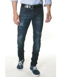 dunkelblaue enge Jeans mit Destroyed-Effekten von EX-PENT