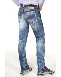 dunkelblaue enge Jeans mit Destroyed-Effekten von EX-PENT