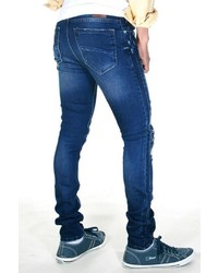 dunkelblaue enge Jeans mit Destroyed-Effekten von EX-PENT