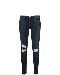 dunkelblaue enge Jeans mit Destroyed-Effekten von Frame Denim