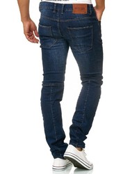 dunkelblaue enge Jeans mit Destroyed-Effekten von INDICODE