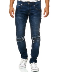 dunkelblaue enge Jeans mit Destroyed-Effekten von INDICODE