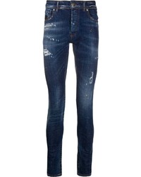 dunkelblaue enge Jeans mit Destroyed-Effekten von John Richmond